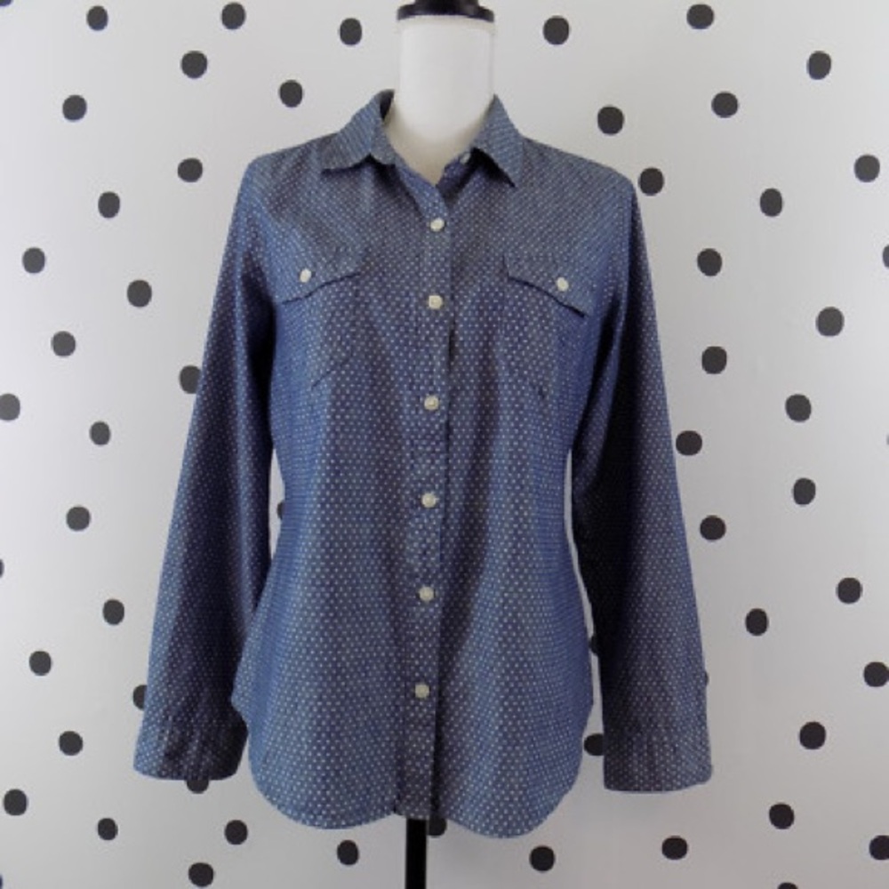 🎀 NEW~OLD NAVY Womens Chambray Button Up Shirt Polka Dot SIZE M